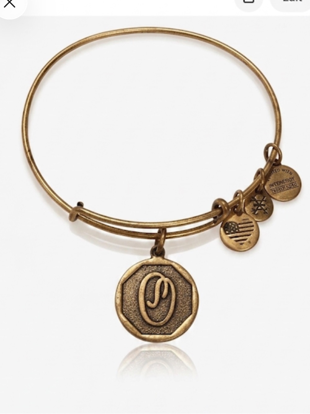 Alex and Ani Gold Tone Letter O Charm Bangle Bracelet 2016 Initial Stackable